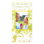 Eleganter gelber u. Limoner Damast Save the Date Photo Karten Vorlage