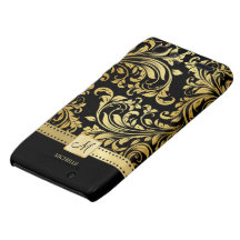 Eleganter Schwarz-und Golddamast mit Monogramm Motorola Droid RAZR Hülle