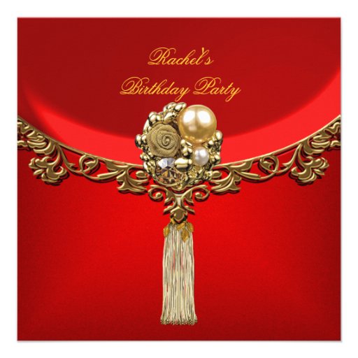 Elegantes rotes Goldgeburtstags-Party-Juwel Einladung