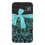 Elegantes schwarzes Aqua-Damast-Diamant-Bogen-Mono iPhone 4 Case-Mate Hüllen