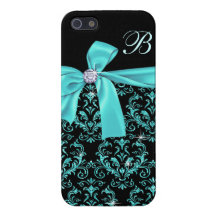Elegantes schwarzes Aqua-Damast-Diamant-Bogen-Mono iPhone 5 Case