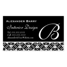 Elegantes Schwarzes des Monogramm-B und Golddamast Visitenkartenvorlage