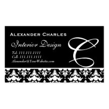 Elegantes Schwarzes des Monogramm-C und Golddamast Visitenkarten Vorlage