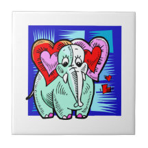éléphant avec des oreilles de coeur contre le bleu carreau