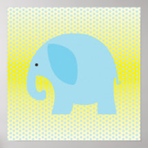 Éléphant de bleus layette sur le jaune posters