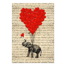 Éléphant et ballons en forme de coeur faire-parts