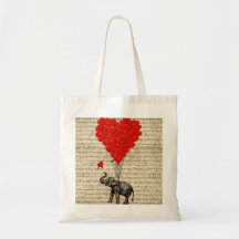 Éléphant et ballons en forme de coeur sac