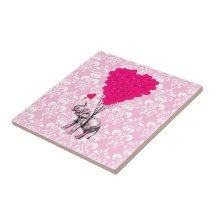 Éléphant mignon drôle et damassé rose carreau en céramique