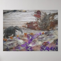 Éléphant sur la route raide affiche