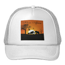 Éléphants au coucher du soleil casquette
