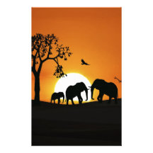 Éléphants au coucher du soleil papier à lettre customisé