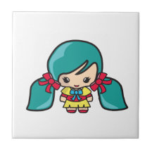 Enfant mignon de fille de Kawaii avec les tresses  Carreau En Céramique