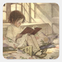 Enfant vintage lisant un livre, Jessie Willcox Smi Autocollants