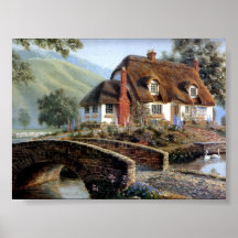 Englische Hütte in der Landschaft Plakatdruck