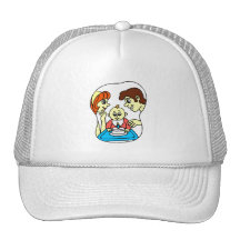 Ęr graphique d'anniversaire de bébé avec la famill casquettes