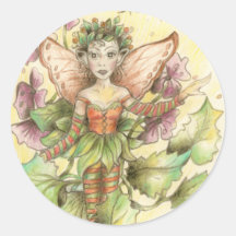 "Été" une fée de jardin Autocollants Ronds