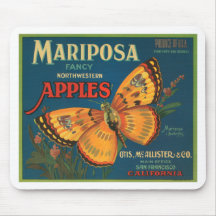 Étiquette de caisse de fruit de pommes de papillon tapis de souris