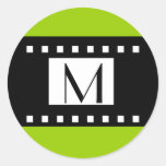 Étiquette vert pomme de mariage de monogramme autocollants ronds
