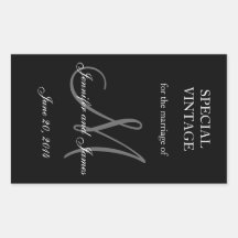 Étiquettes noirs et blancs de mariage de rectangle autocollant en rectangle