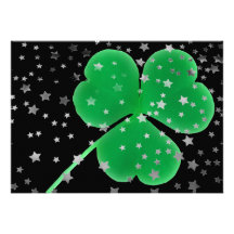 Étoiles d'argent de noir de trèfle de vert du jour invitations personnalisées