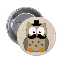 Eule mit dem Schnurrbart und Hut Anstecknadelbuttons