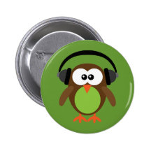 Eule mit Kopfhörern Buttons