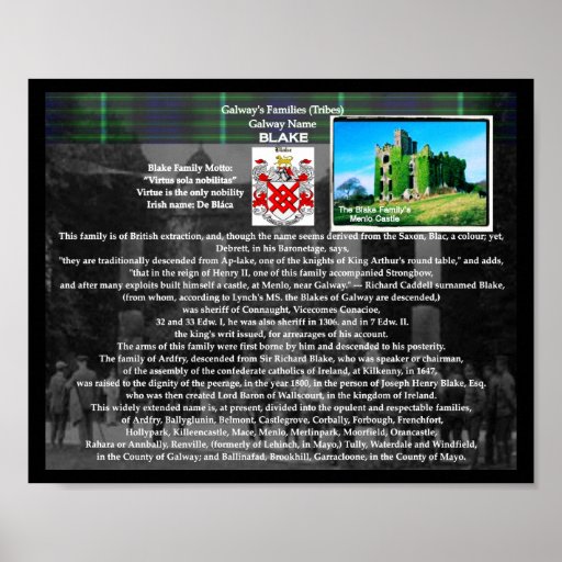 Extrait d'histoire de "BLAKE" de famille de Galway Posters