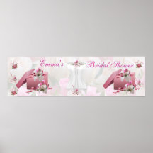 Fahnen-Brautparty-weißes rosa Blumen Poster