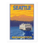 Fähre und Berge - Seattle, Washington Postkarten