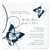 Faire-part de mariage bleu et blanc de papillon