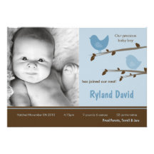 faire-part de naissance bleu de photo de Birdsl du
