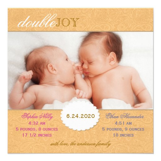 Faire-part de naissance de photo pour des jumeaux 