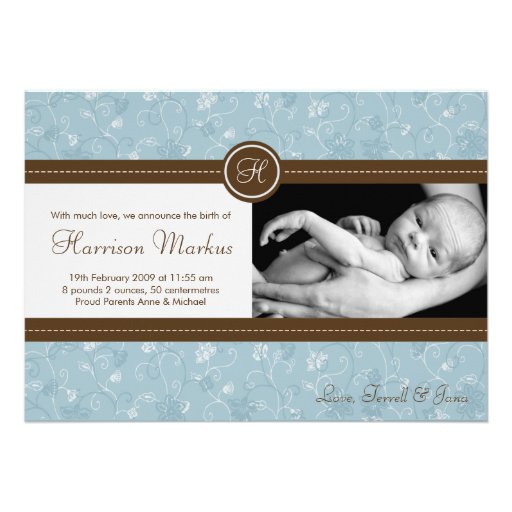 faire-part de naissance floral bleu de photo du bé