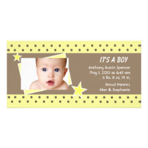 Faire-part de naissance jaune de photo d'étoile cartes avec photo