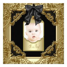 Faire-part de naissance noir de photo de bébé d'or