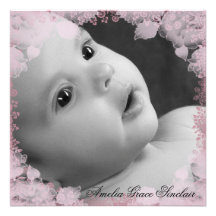 Faire-part de naissance rose de photo de fleur de 