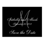 Faites gagner la date, initiale, monogramme, noir, carte postale