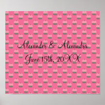 Faveurs roses de mariage de petit gâteau affiches