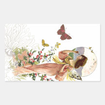 Fée victorienne et papillons stickers rectangulaires