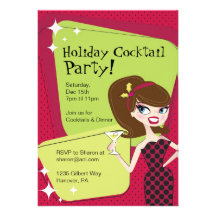 Femme de cocktail de vacances rétro avec Martini Invitation