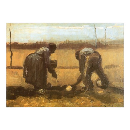Femme rurale plantant des pommes de terre ; Vincen Invitations Personnalisées