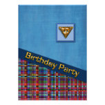 Fête d'anniversaire bleue et rouge du plaid 3D Invitations