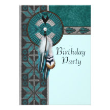 Fête d'anniversaire de Natif américain de bleu de  Cartons D'invitation
