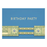 Fête d'anniversaire florale ethnique verte de fron invitations
