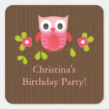 Fête d'anniversaire moderne mignonne de hibou autocollant carré