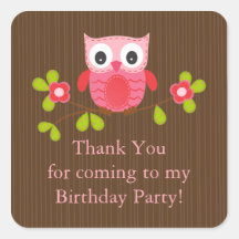 Fête d'anniversaire moderne mignonne de hibou stickers carrés