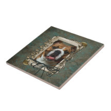 Fête des pères - pattes en pierre - bouledogue carreaux en céramique