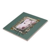 Fête des pères - pattes en pierre - chiot de Pitbu Carreau En Céramique