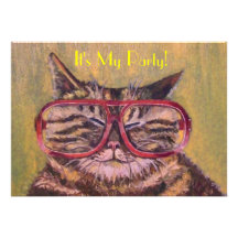 Fette Katze mit Glas-Party laden ein Personalisierte Ankündigung