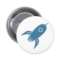 Fettes Retro Rocket-Schiffs-Blau Buttons
